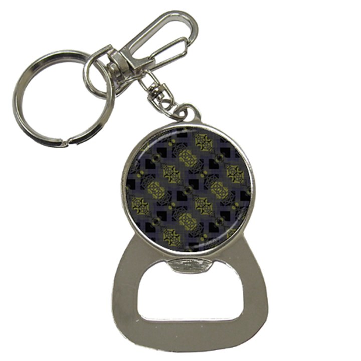 Grey Green Black Abstract Checkered Stripes Bottle Opener Key Chain