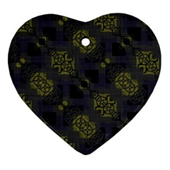 Grey Green Black Abstract Checkered Stripes Heart Ornament (two Sides) by SpinnyChairDesigns