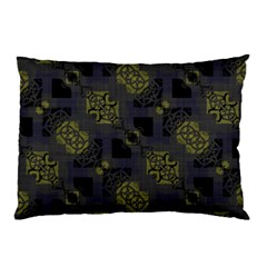 Grey Green Black Abstract Checkered Stripes Pillow Case by SpinnyChairDesigns