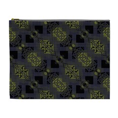 Grey Green Black Abstract Checkered Stripes Cosmetic Bag (xl) by SpinnyChairDesigns