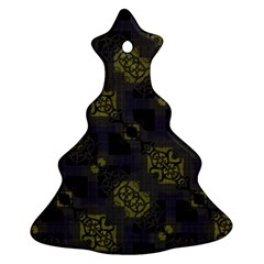 Grey Green Black Abstract Checkered Stripes Ornament (christmas Tree) 