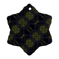 Grey Green Black Abstract Checkered Stripes Snowflake Ornament (two Sides) by SpinnyChairDesigns