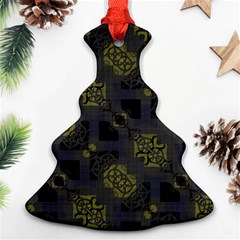 Grey Green Black Abstract Checkered Stripes Christmas Tree Ornament (two Sides) by SpinnyChairDesigns