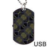 Grey Green Black Abstract Checkered Stripes Dog Tag USB Flash (One Side) Front