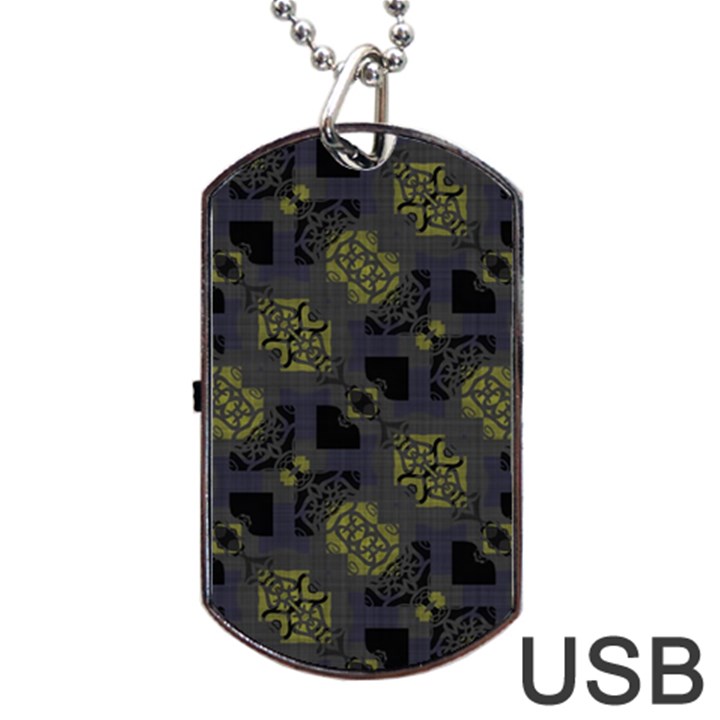 Grey Green Black Abstract Checkered Stripes Dog Tag USB Flash (One Side)