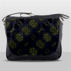 Grey Green Black Abstract Checkered Stripes Messenger Bag by SpinnyChairDesigns