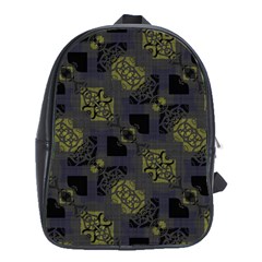 Grey Green Black Abstract Checkered Stripes School Bag (xl) by SpinnyChairDesigns