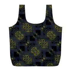 Grey Green Black Abstract Checkered Stripes Full Print Recycle Bag (l) by SpinnyChairDesigns