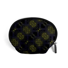 Grey Green Black Abstract Checkered Stripes Accessory Pouch (small) by SpinnyChairDesigns