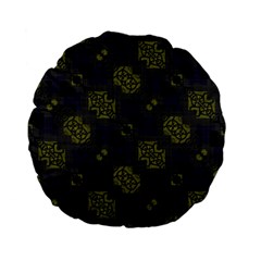 Grey Green Black Abstract Checkered Stripes Standard 15  Premium Flano Round Cushions by SpinnyChairDesigns