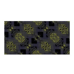 Grey Green Black Abstract Checkered Stripes Satin Wrap by SpinnyChairDesigns