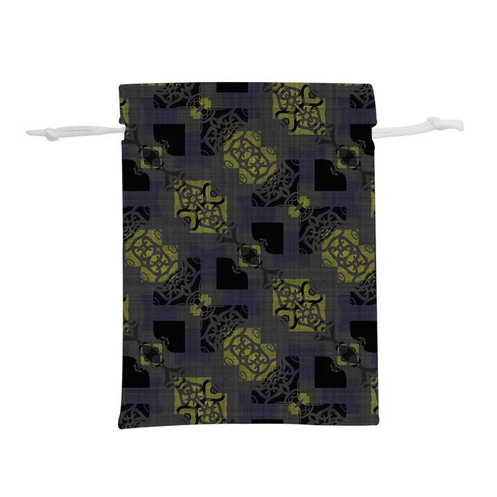 Grey Green Black Abstract Checkered Stripes Lightweight Drawstring Pouch (S)