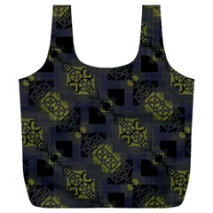 Grey Green Black Abstract Checkered Stripes Full Print Recycle Bag (xxl) by SpinnyChairDesigns