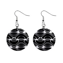 Black And White Clam Shell Pattern Mini Button Earrings by SpinnyChairDesigns