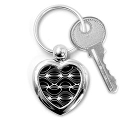 Black And White Clam Shell Pattern Key Chain (heart) by SpinnyChairDesigns