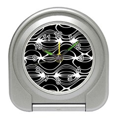 Black And White Clam Shell Pattern Travel Alarm Clock by SpinnyChairDesigns