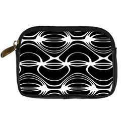 Black And White Clam Shell Pattern Digital Camera Leather Case by SpinnyChairDesigns