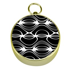 Black And White Clam Shell Pattern Gold Compasses by SpinnyChairDesigns