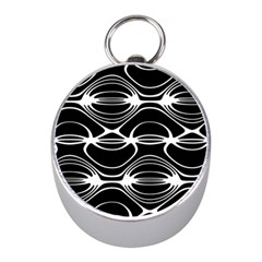 Black And White Clam Shell Pattern Mini Silver Compasses by SpinnyChairDesigns