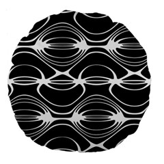 Black And White Clam Shell Pattern Large 18  Premium Flano Round Cushions by SpinnyChairDesigns