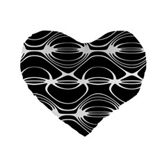 Black And White Clam Shell Pattern Standard 16  Premium Flano Heart Shape Cushions by SpinnyChairDesigns