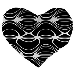 Black And White Clam Shell Pattern Large 19  Premium Flano Heart Shape Cushions by SpinnyChairDesigns