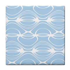 Blue And White Clam Shell Stripes Tile Coaster by SpinnyChairDesigns