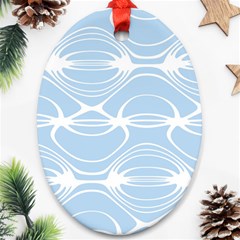 Blue And White Clam Shell Stripes Ornament (oval) by SpinnyChairDesigns