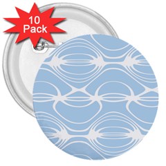 Blue And White Clam Shell Stripes 3  Buttons (10 Pack)  by SpinnyChairDesigns