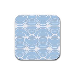 Blue And White Clam Shell Stripes Rubber Coaster (square)  by SpinnyChairDesigns