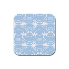 Blue And White Clam Shell Stripes Rubber Square Coaster (4 Pack)  by SpinnyChairDesigns