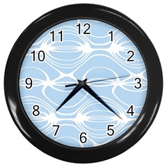 Blue And White Clam Shell Stripes Wall Clock (black) by SpinnyChairDesigns