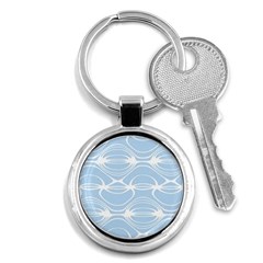 Blue And White Clam Shell Stripes Key Chain (round) by SpinnyChairDesigns