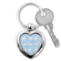 Blue And White Clam Shell Stripes Key Chain (heart) by SpinnyChairDesigns