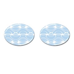 Blue And White Clam Shell Stripes Cufflinks (oval) by SpinnyChairDesigns