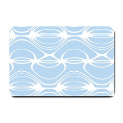 Blue And White Clam Shell Stripes Small Doormat  by SpinnyChairDesigns