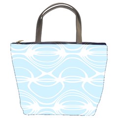 Blue And White Clam Shell Stripes Bucket Bag by SpinnyChairDesigns