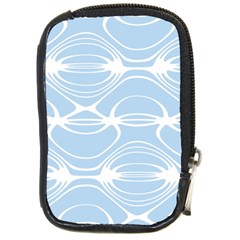 Blue And White Clam Shell Stripes Compact Camera Leather Case by SpinnyChairDesigns