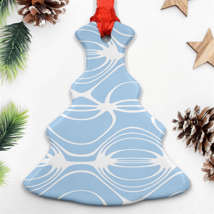 Blue and White Clam Shell Stripes Christmas Tree Ornament (Two Sides)