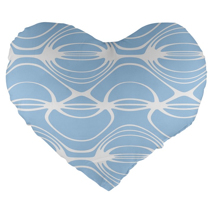 Blue and White Clam Shell Stripes Large 19  Premium Heart Shape Cushions