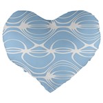 Blue and White Clam Shell Stripes Large 19  Premium Heart Shape Cushions Back