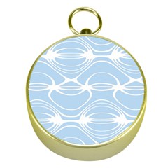 Blue And White Clam Shell Stripes Gold Compasses by SpinnyChairDesigns