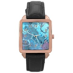 Blue Marble Abstract Art Rose Gold Leather Watch 