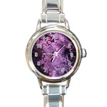 Amethyst Violet Abstract Marble Art Round Italian Charm Watch Front