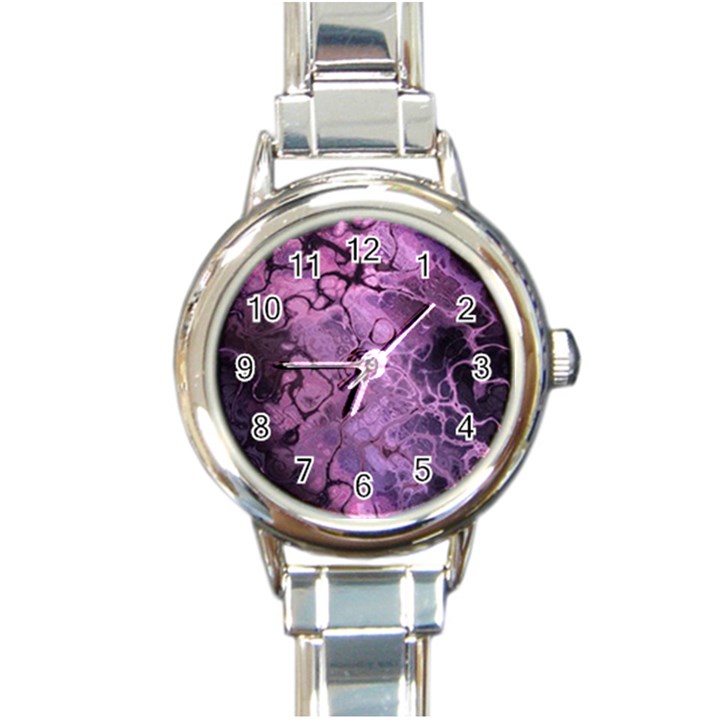 Amethyst Violet Abstract Marble Art Round Italian Charm Watch