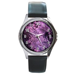 Amethyst Violet Abstract Marble Art Round Metal Watch