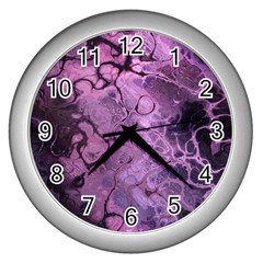 Amethyst Violet Abstract Marble Art Wall Clock (silver) by SpinnyChairDesigns