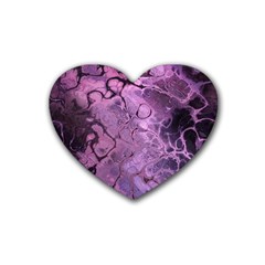 Amethyst Violet Abstract Marble Art Rubber Coaster (heart)  by SpinnyChairDesigns