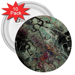 Black Green Grey Abstract Art Marble Texture 3  Buttons (10 Pack)  by SpinnyChairDesigns