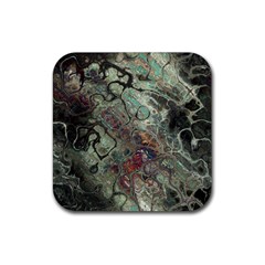 Black Green Grey Abstract Art Marble Texture Rubber Coaster (square)  by SpinnyChairDesigns